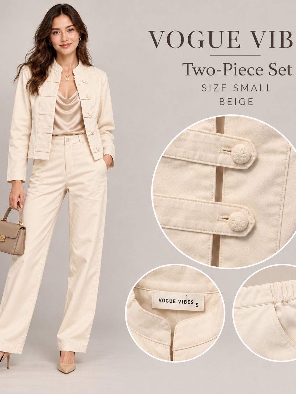 Beige Two-Piece Pants Set by Vogue Vibes, size s, NWT
